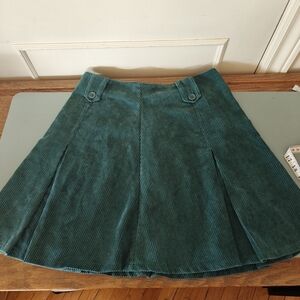 ModCloth Teal Blue Green Corduroy mini skirt w. pleats- Sz 6 - skater, academia
